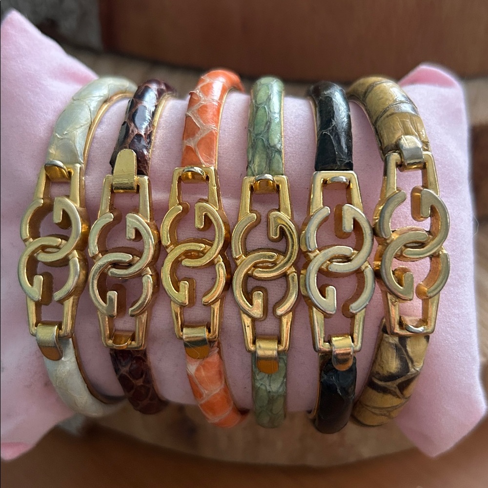 6x Authentic Vintage Gucci Snakeskin Bangle Bracelets 24KT Gild Plated